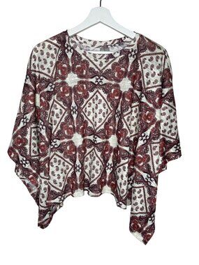 ASOS Paisley Boho Poncho Tunic Top Womens 14 Brown Red Blouse